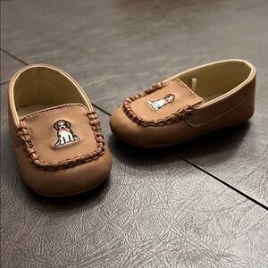 Brown Baby Moccasins with Dog Embroidery